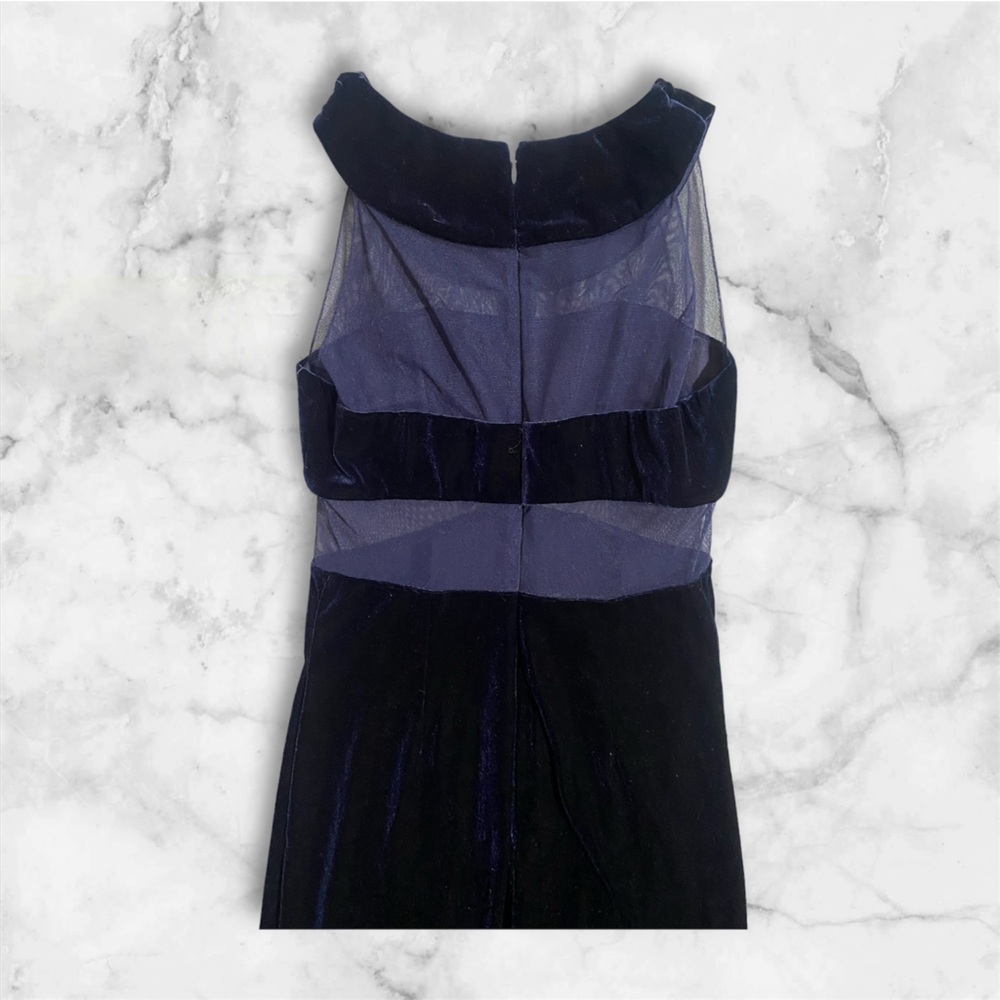 Bari- jay vintage blue velvet sheer  dress